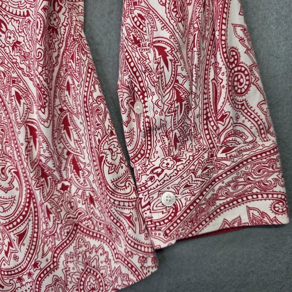 Talbots Shirt Womens 18W Red White Paisley Wrinkle Resistant Button Front Top - Picture 6 of 12